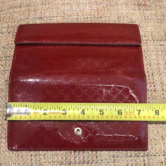 GUCCI GUCCISSMA Wine Patent Leather Continental Bifold Wallet Gold Heart Lock - Picture 14 of 16